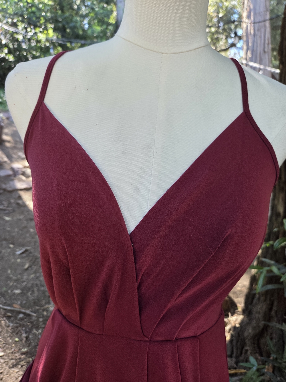 BCBGeneration Spaghetti Strap Burgundy Autumn Strapless-Look Dress - Picture 3 of 5